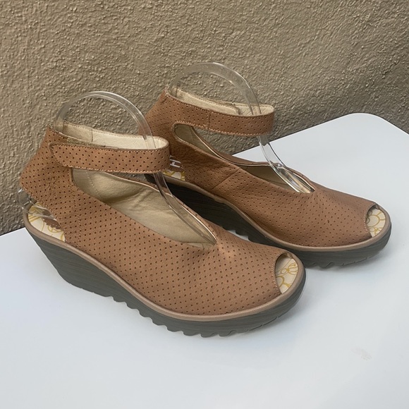 Fly London Women’s Yala Perforated Wedges in Cupido Beige - Picture 6 of 14